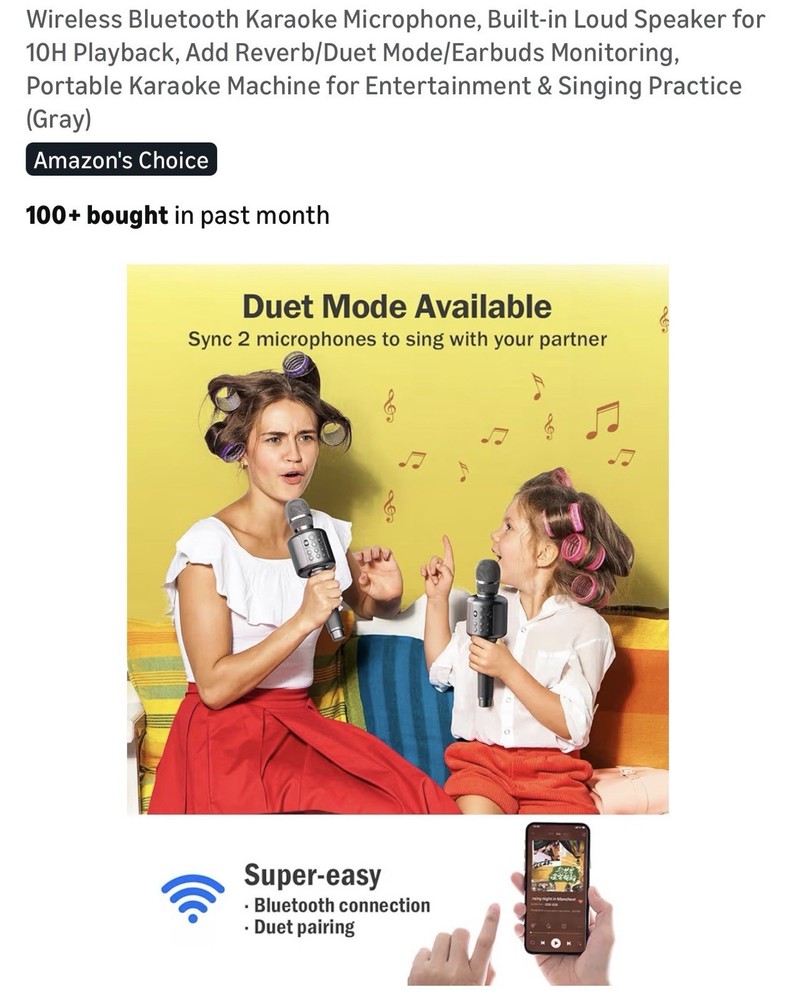 Wireless Bluetooth Karaoke Microphone 10H Playback Gray