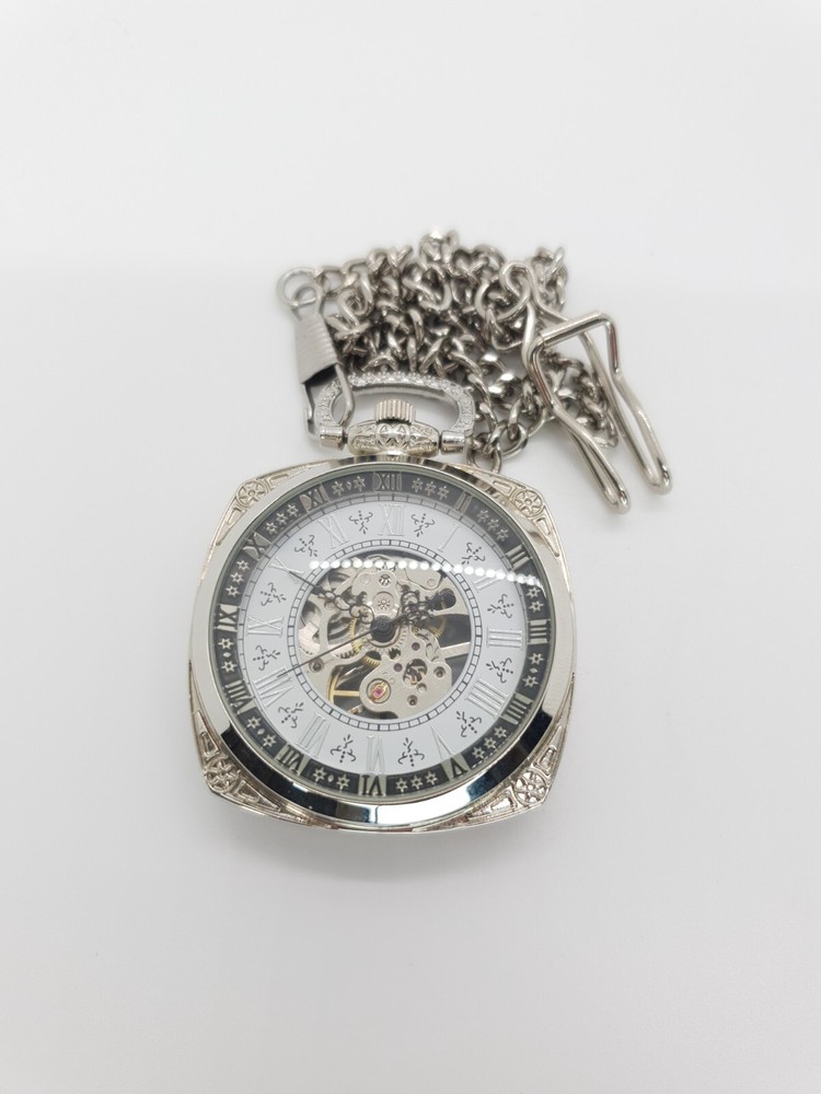 Decorative Square Clear Face/Back Pocket Watch - Automatic