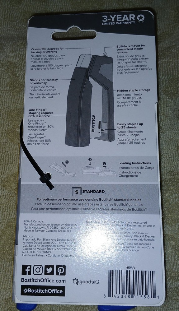 New Bostitch Compact Stapler 25-sheet Capacity 1558
