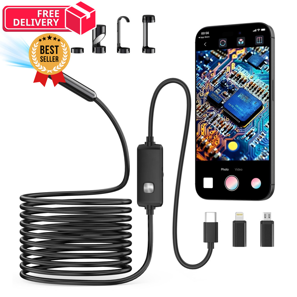 Endoscope Camera with Light,1920P HD Borescope 8 16.4 ft, black