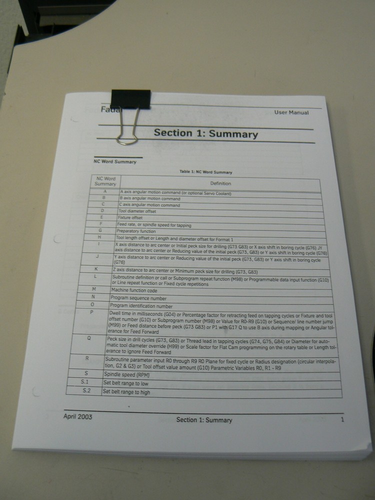 Fadal Model 1 Servo Controller Manual for VH5C VH65 4th Axis Rotary Control