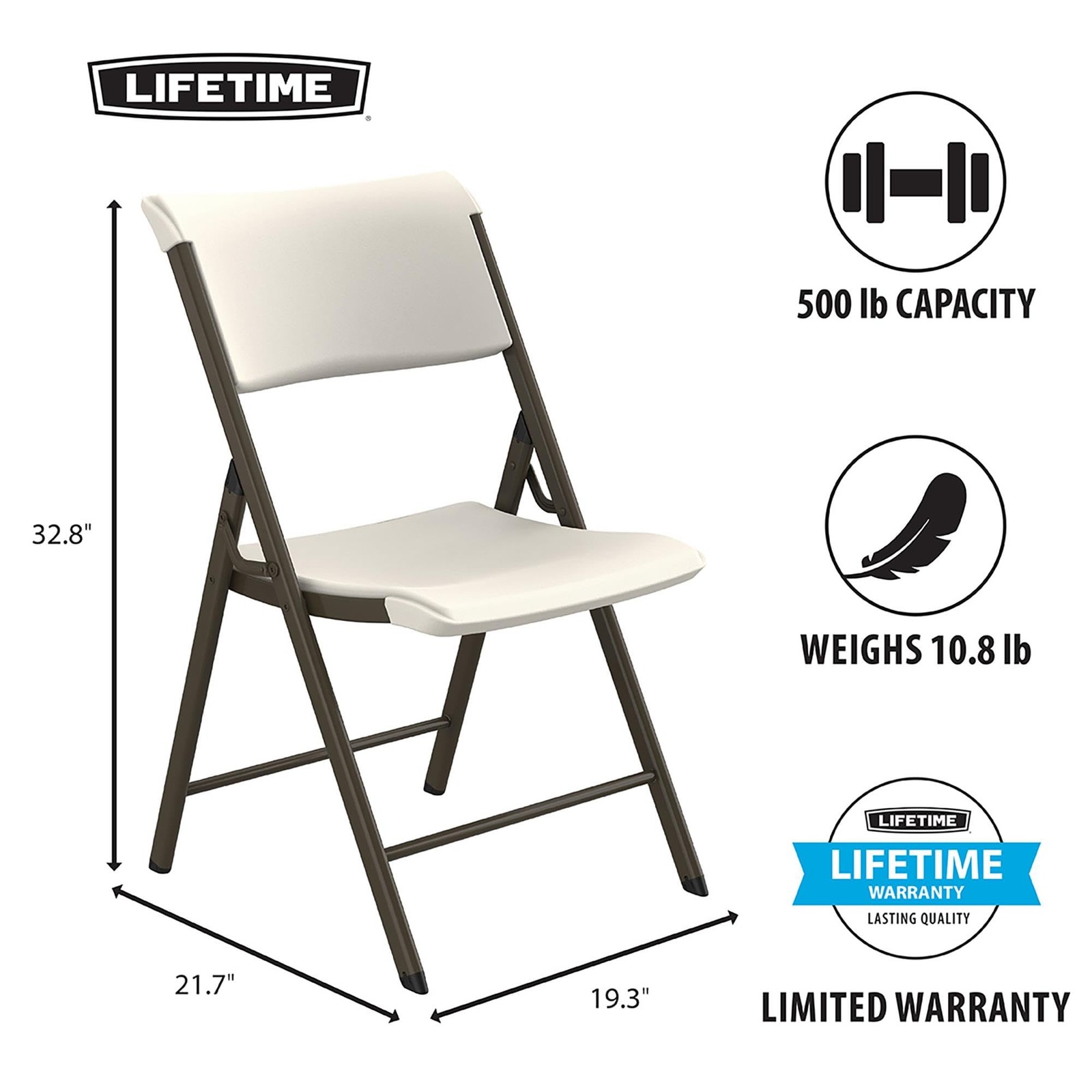 LIFETIME A-Frame Folding Chair, 4-Pack, Almond