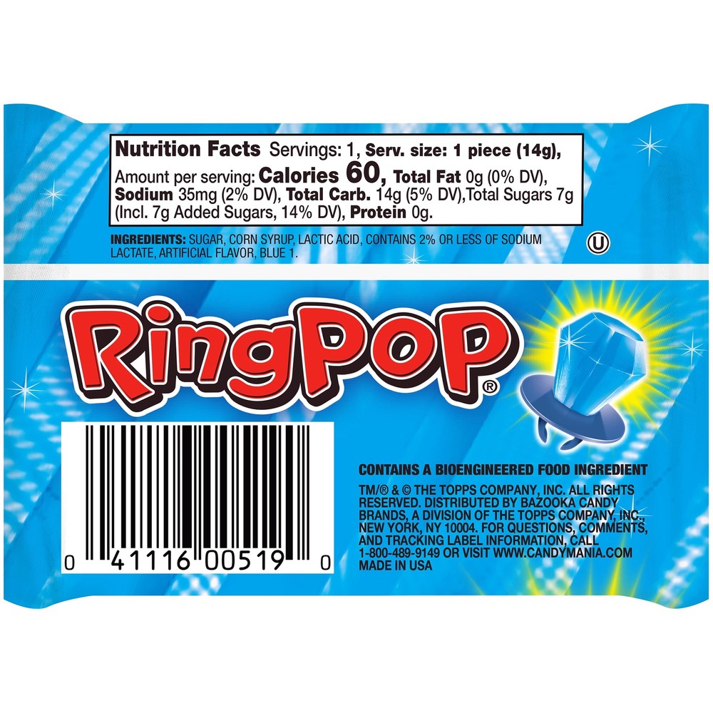 Ring Pop Individually Wrapped Blue Raspberry 30 Ct Lollipop Easter Pack