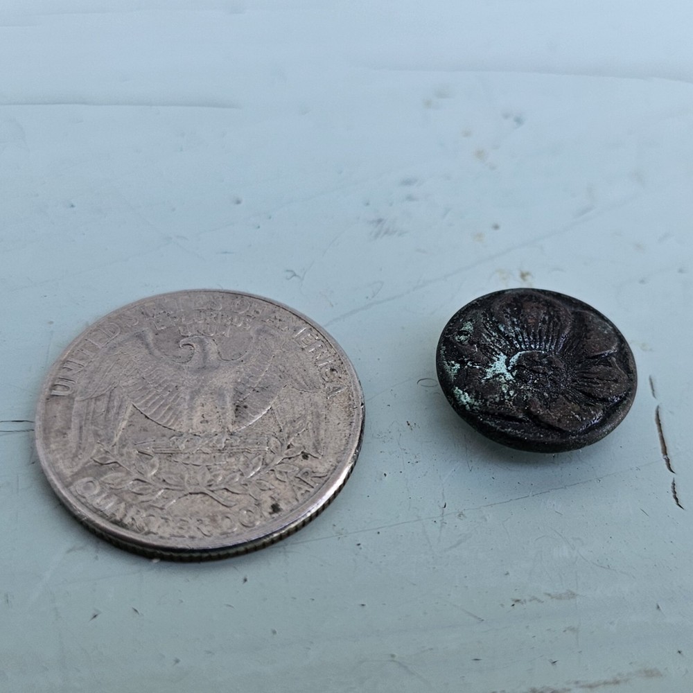 Antique Raised Shank Brass Daisy Round Button 9/16" Diameter