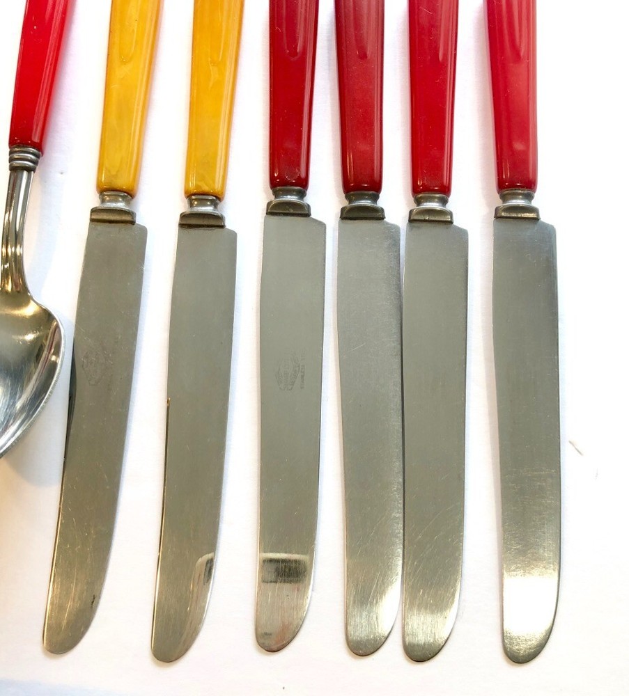 Bakelite Catalin 15 pc Partial Set Multicolor Flatware 1930's #4