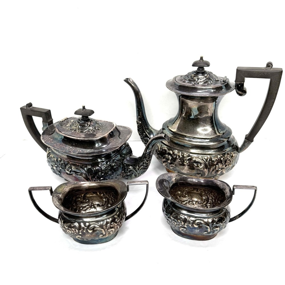 4 pcs Vintage Sheffield Fluted Coffee Tea SET silver plate England EPNS