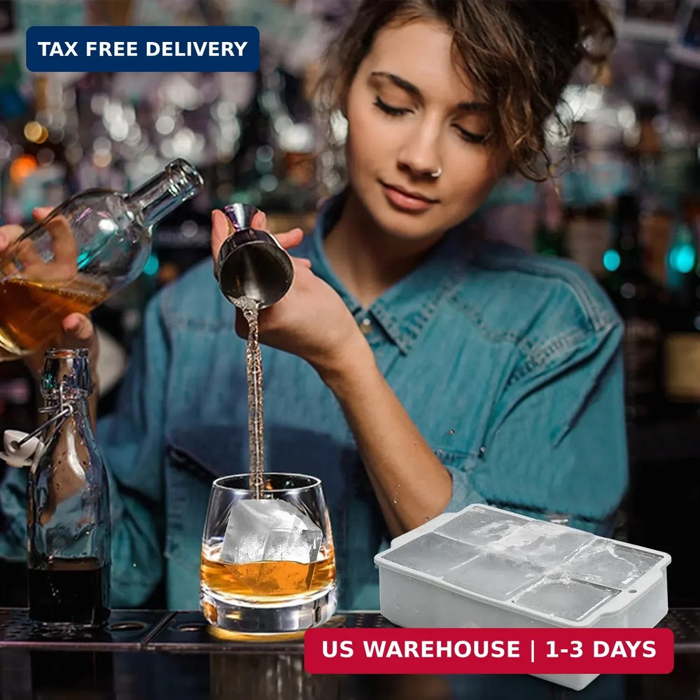 Nax Caki Large Ice Cube Tray with Lid, Stackable Big Silicone Square Ice Cube Mo