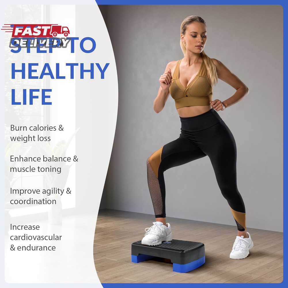 Fitvids 18" Aerobic Step Platform, Workout Stepper with Adjustable 2 Stackable R