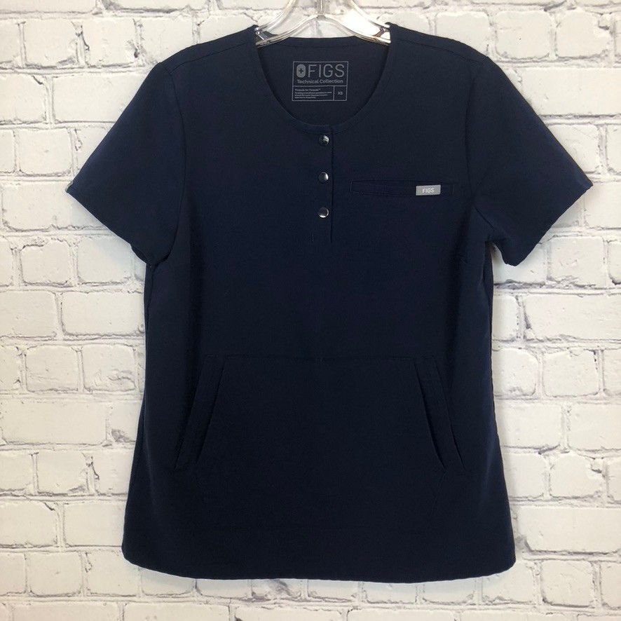 Figs Casma Three Pocket Scrub Top Size XS Navy Blue