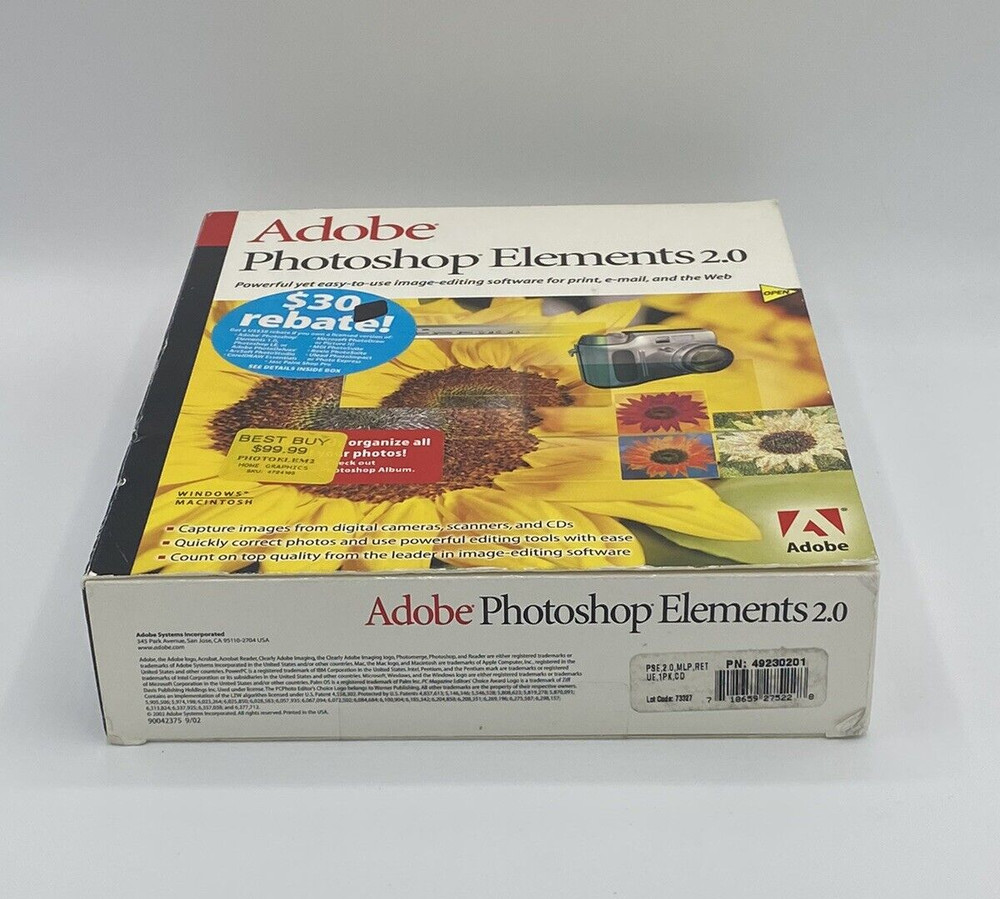 Adobe Photoshop Elements 2.0 CD + User Manual Windows / Macintosh Versions