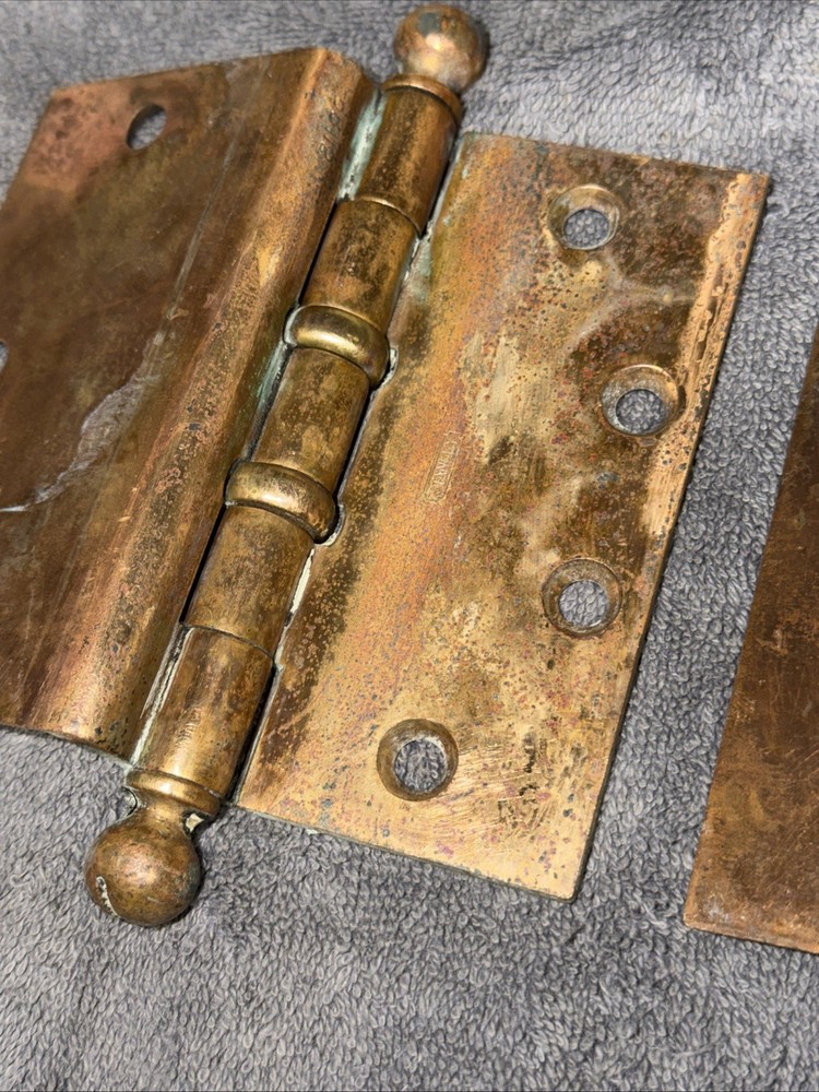 2 VTG.SOLID BRASS Stanley BB Cannonball Ball Tip Offset 4 1/2" Hinges