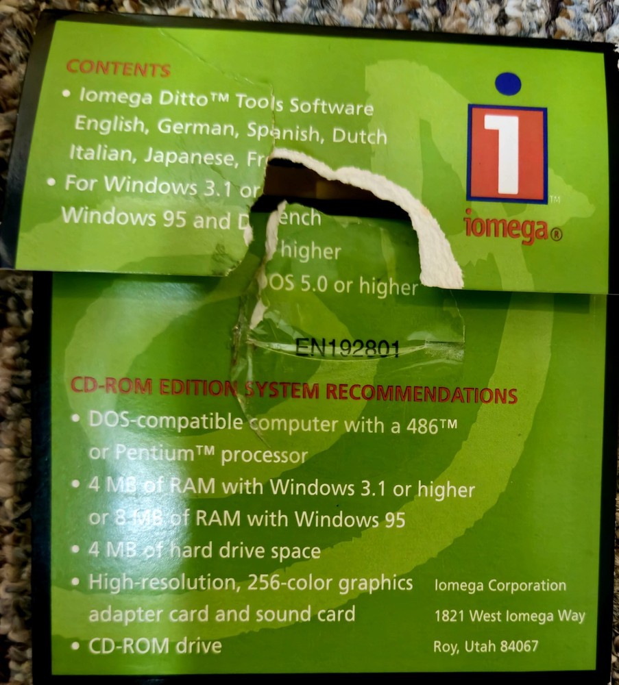 IOMEGA-DITTO TOOLS for Windows 95 3.1 3.11 - Software, 3.5 Floppy Discs