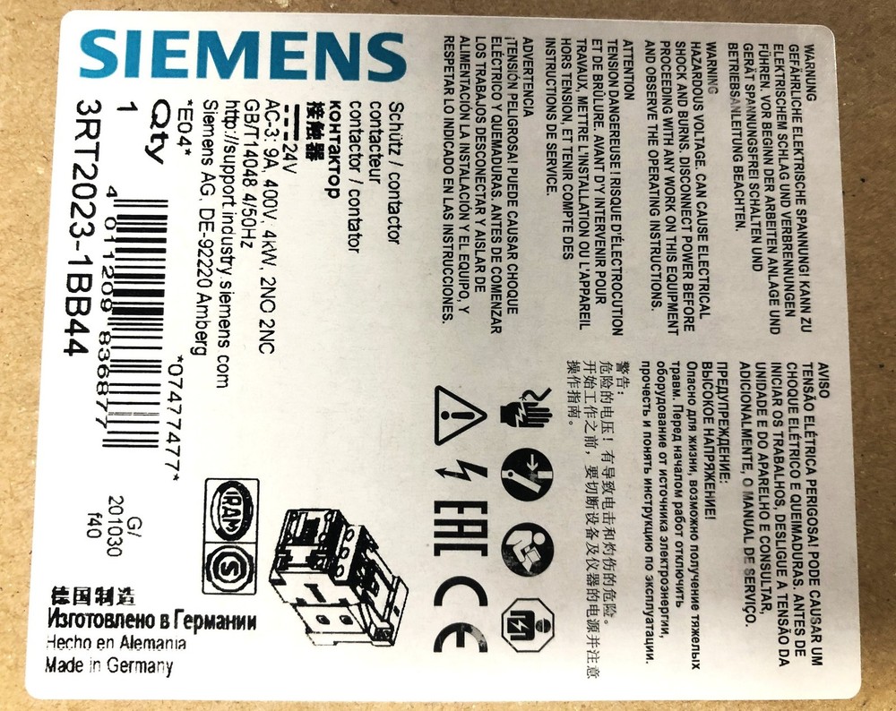 Siemens Power Contactor 3RT2023-1BB44 NOS
