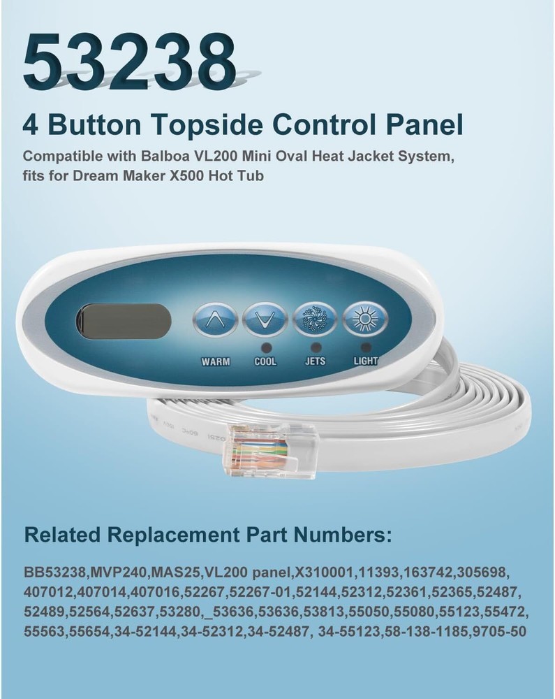 53238 4 Button Spa Topside Control Panel Keypad for Balboa Mini Oval Heat Jacket