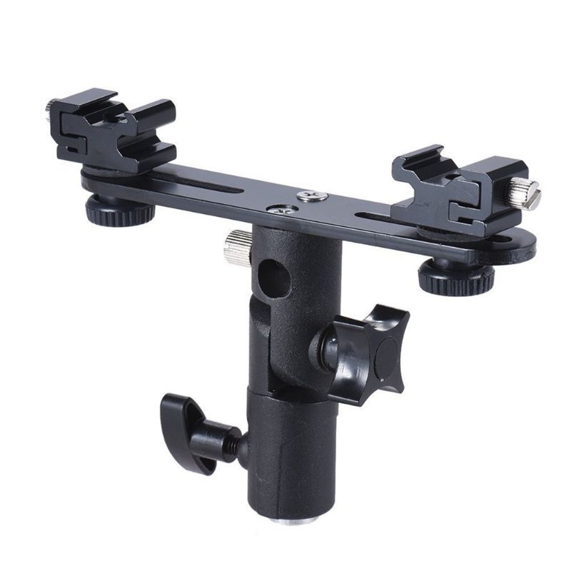 Double Hot Shoe Bracket Light LED Microphones Studio Video Camera