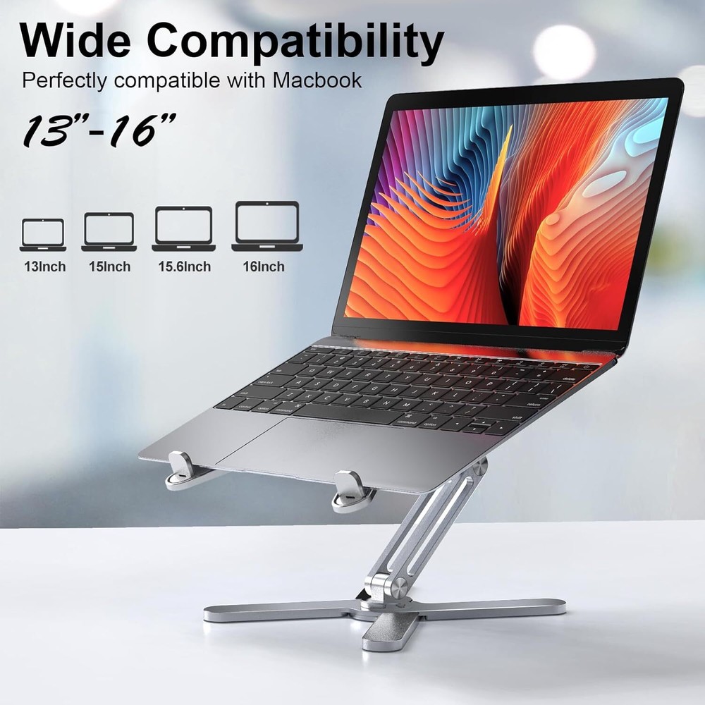 Adjustable Laptop Stand with 360 Rotating Base, Aluminum Riser Silver