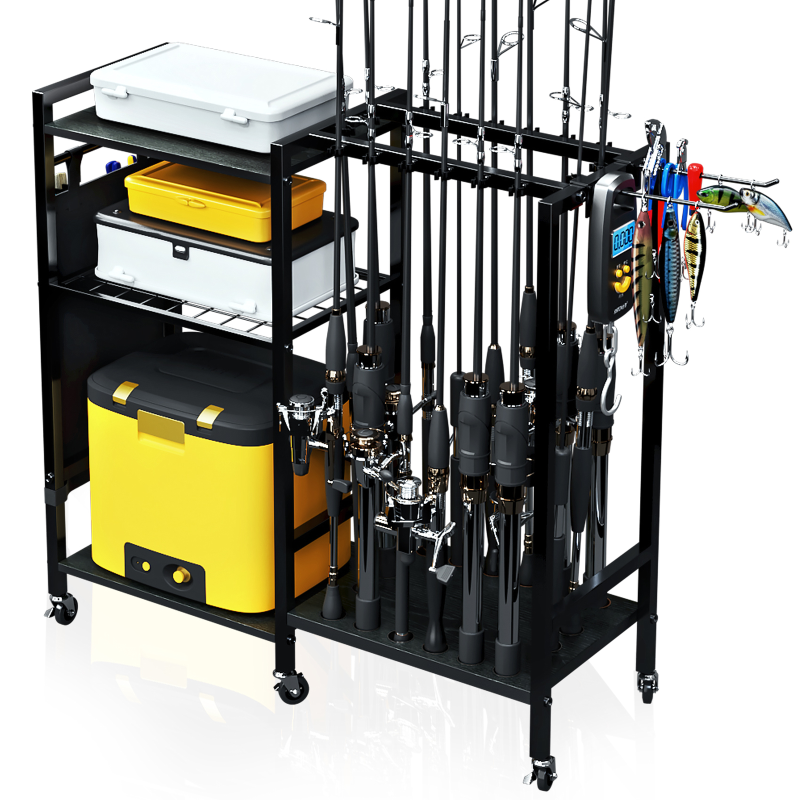 TC-HOMENY 16Rod Fishing Rod Holder Rack Fishing Gear Equipment Tackle Organizer