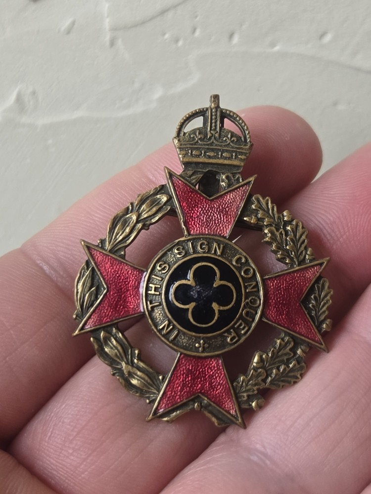 Vtg. Military Pin, Red, Black, Gold.