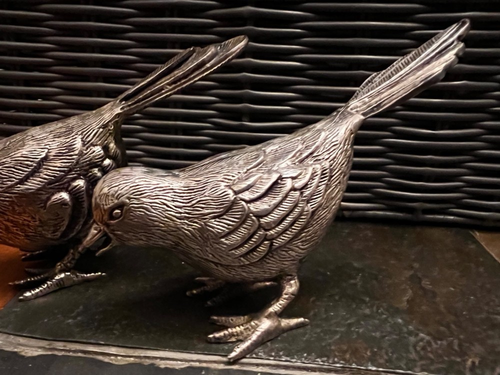 VTG E.P.N.S. Lacquered Silver-Plated Songbirds Set of 2 Figurines Collectibles
