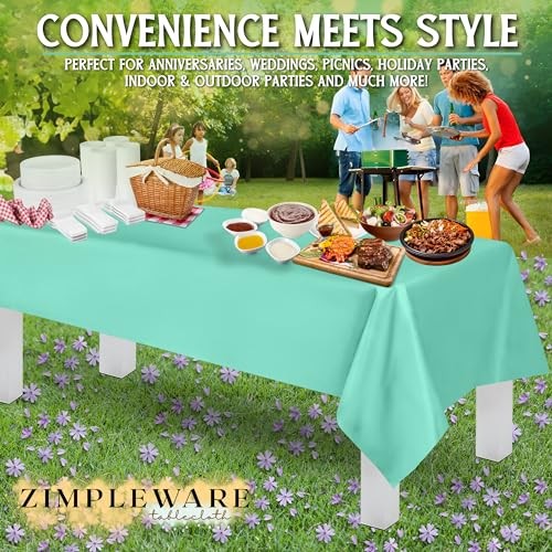 Premium Plastic Table Cloth Disposable (6 Pk) Plastic 6 Pack Rectangle Aqua