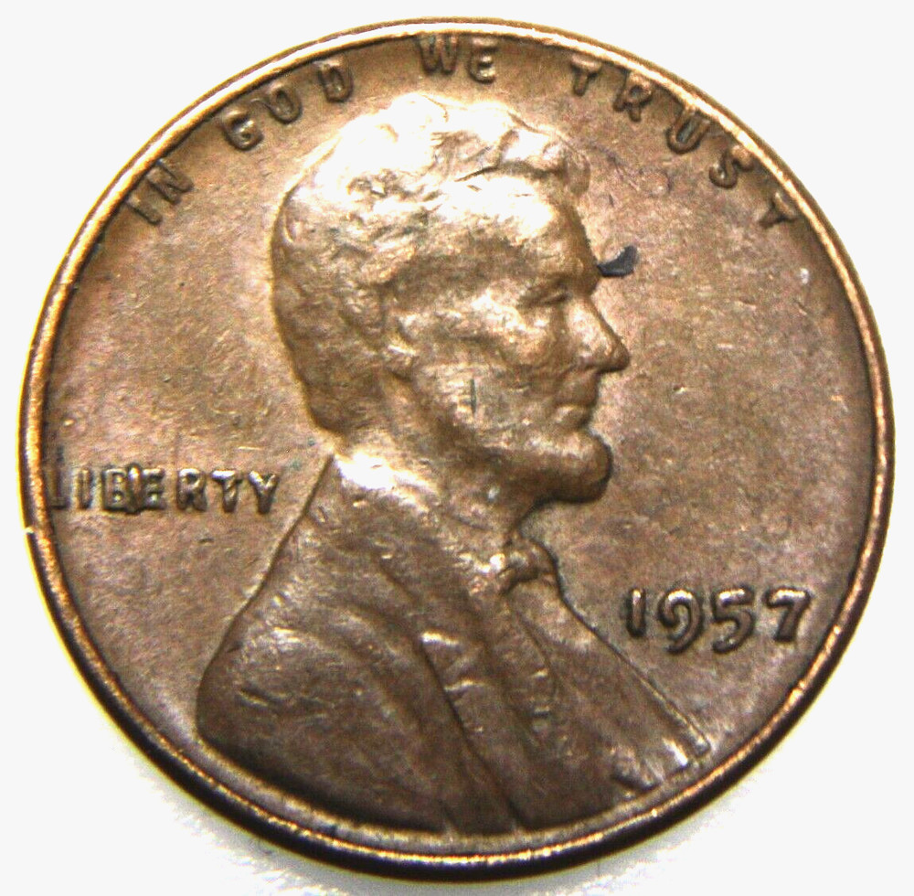 1957 Lincoln Wheat Cent , Die Obverse EIB Error Reverse: Defect Errors