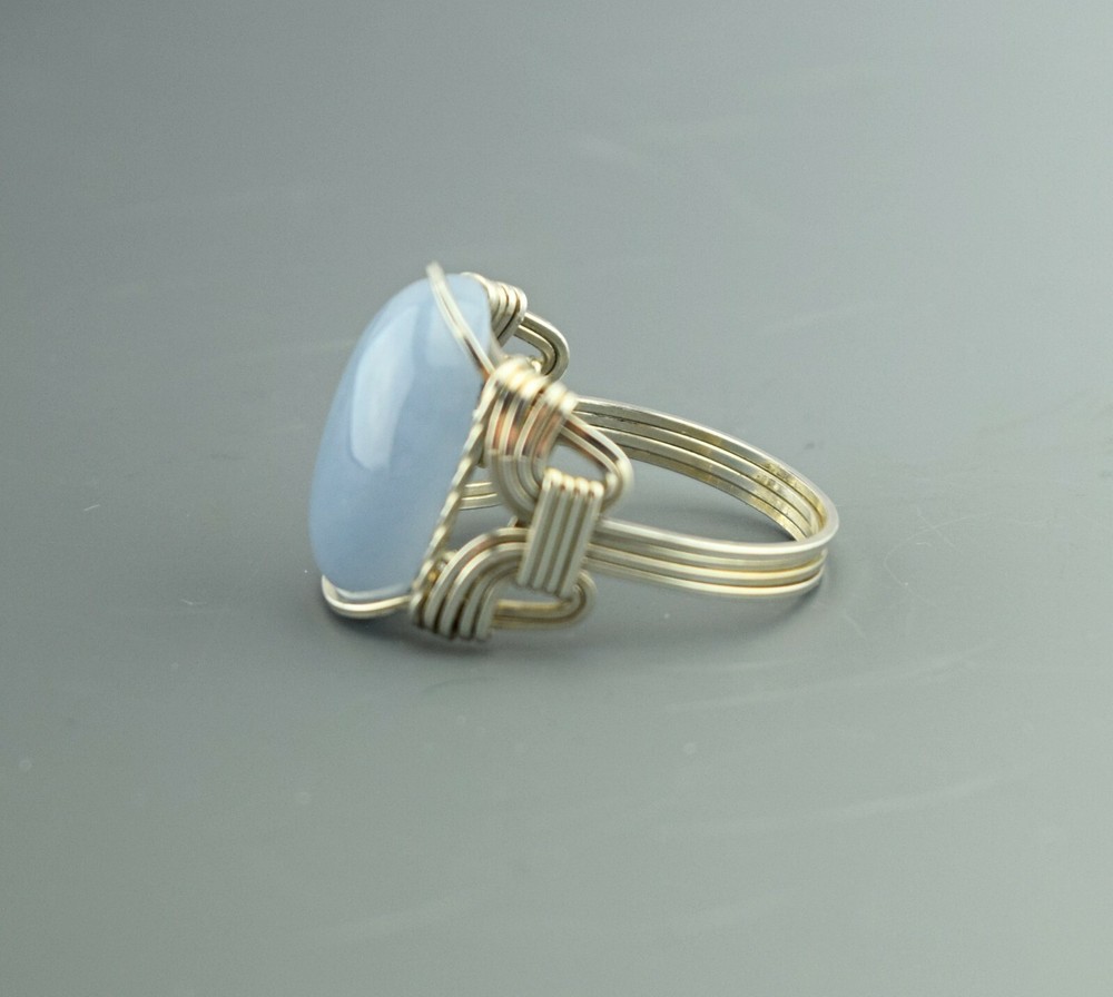 Sterling Silver Angelite Wire Wrapped Ring