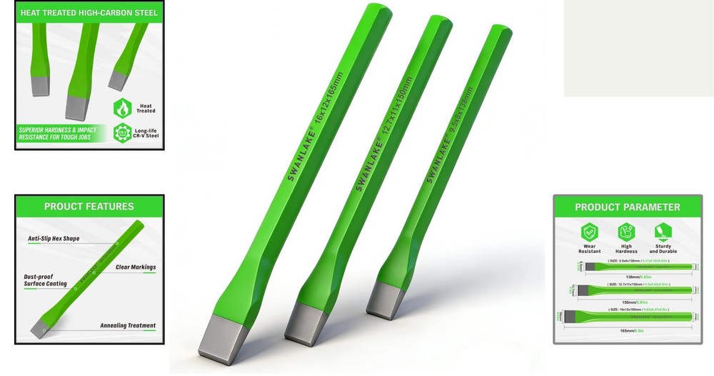 Impact-Ready 3-Piece Chisel Set - Heat-Treated Performance, Sharp Cutting Edge