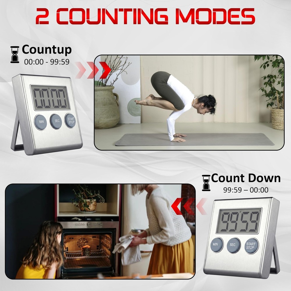 Digital Kitchen Timer for Cooking, Magnetic Countdown Timer with Loud 80dB Al...