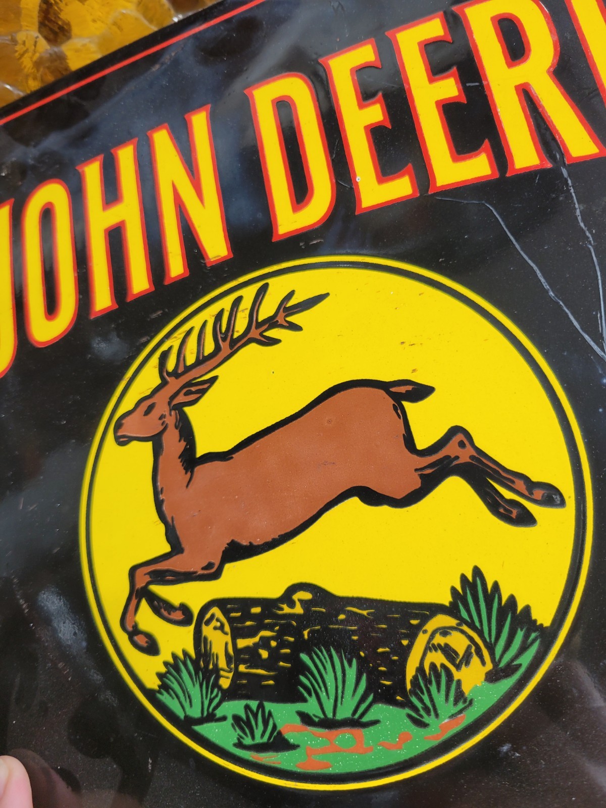 VINTAGE JOHN DEERE PORCELAIN SIGN OLD FARMING PLOW TRACTOR DEALER SALES SERVICE