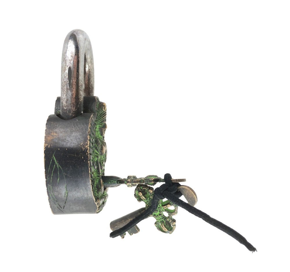Tibetan Deity Tara Design Padlock Victorian Style Solid Brass Padlock w/ 2 Keys