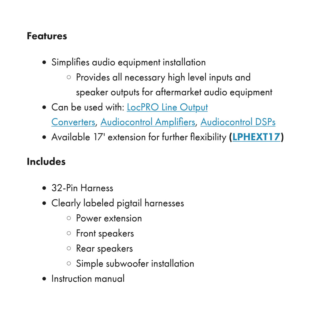 PAC Amplifier Integration Solution for 2018-2024 Non-Amp Ford LPHFD31+LPA-E.4