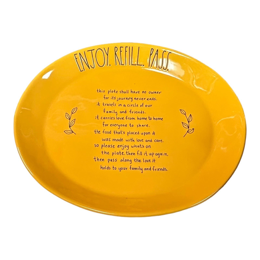 Rae Dunn "ENJOY. REFILL. PASS" Orange Serving Platter Dish