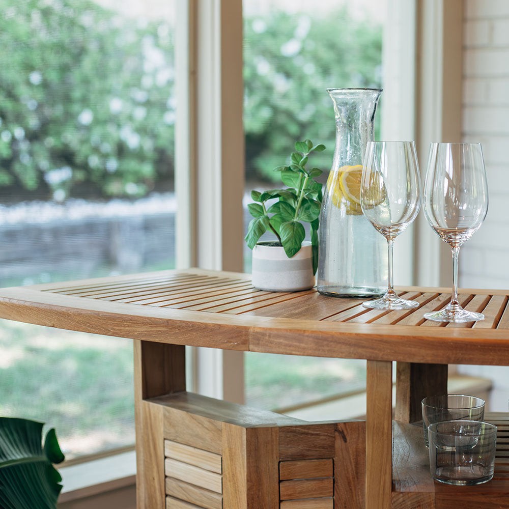 Ash & Ember Acadia Grade A Teak Folding Bar Table, Two Tier Cabinet