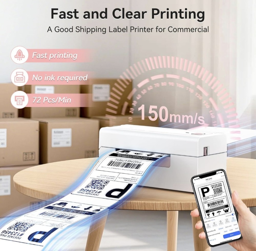 Bluetooth Thermal Shipping Label Printer, 4x6 Label Printer for Small Business