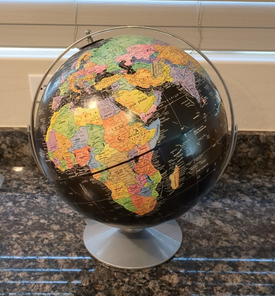 Replogle 12" Starlight Globe Colored Relief World Map Satin Chrome Base