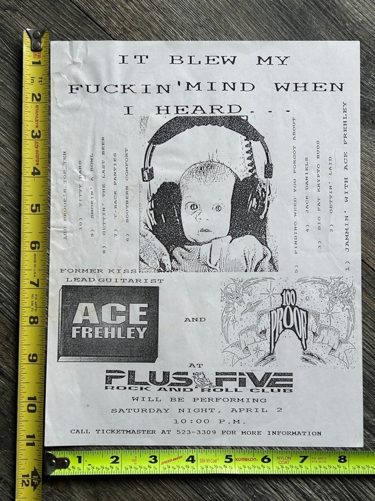 KISS Handbill Concert Ad Flyer ACE FREHLEY Plus Five Club Apr 2 Vintage Kiss