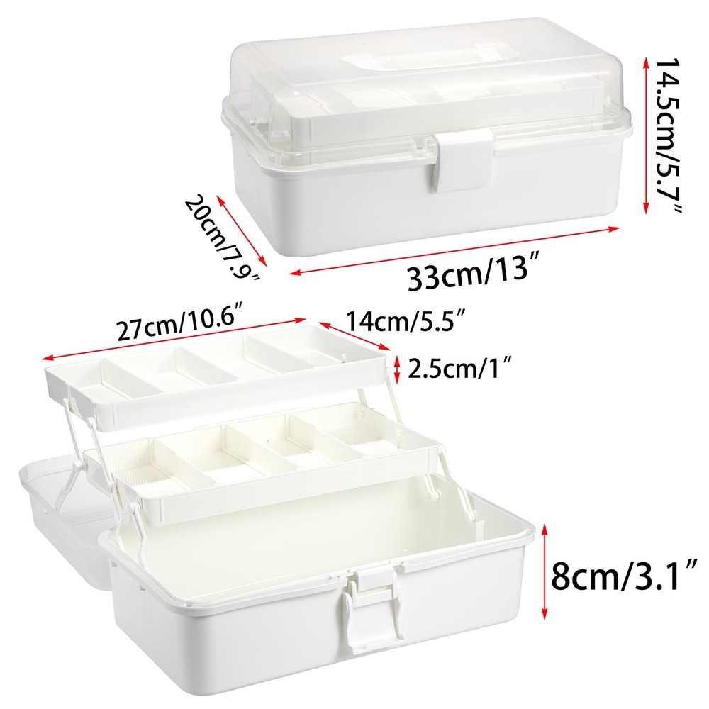 BTSKY 3-Layer Plastic Dividing Storage Box Craft Organizer with Beige White