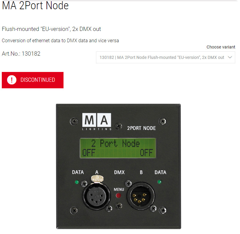 MA 2PORT NODE Flush-mounted EU-version, 2x DMX out Test OK