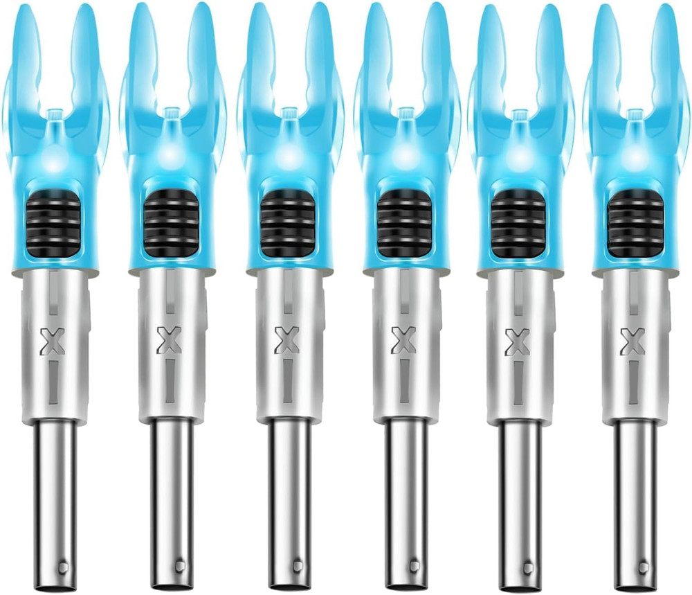 6 Pack X Lighted Archery Nocks for Arrows .204 inside Diameter Lighted Arrow Noc