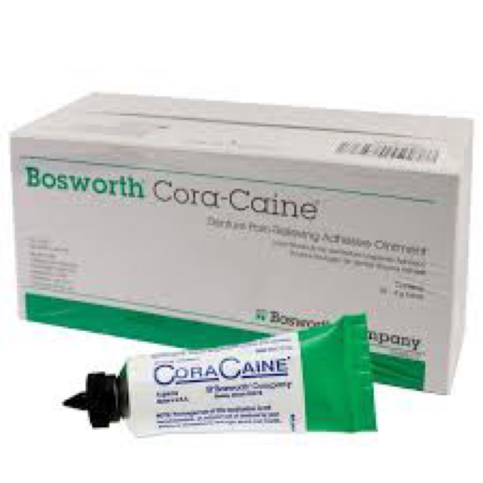 (2) Bosworth 16621 Cora-Caine 16% Topical Denture Adhesive•4gm tubes•EXP 2/24/28
