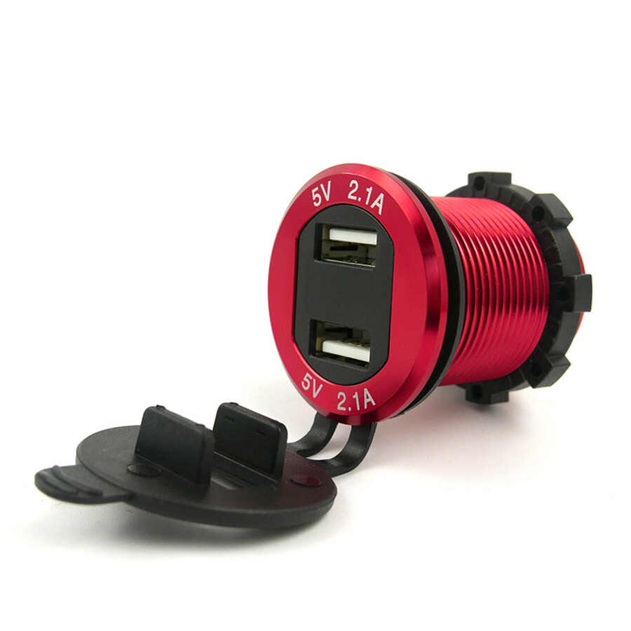 Red 12V Dual USB 4.2A Car Cigarette Lighter Charger Socket LED Digital Voltmeter