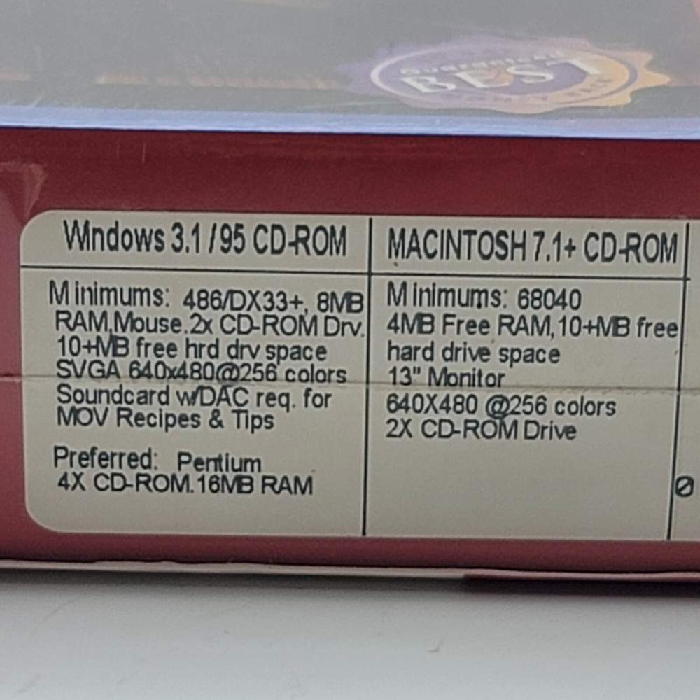 MasterCook Cooking Light Version 4.0 CD Rom for Windows and Mac Sealed