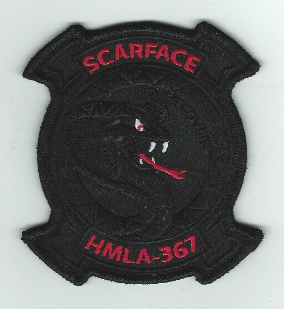 HMLA-367 "SCARFACE" "HOVER COVER" (BLACK/RED LETTERS) patch