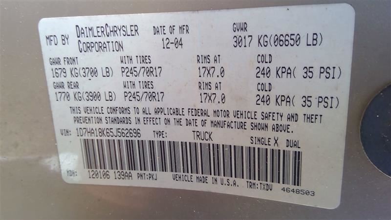 Engine ECM Electronic Control Module 3.7L Fits 05 DODGE 1500 PICKUP 216244