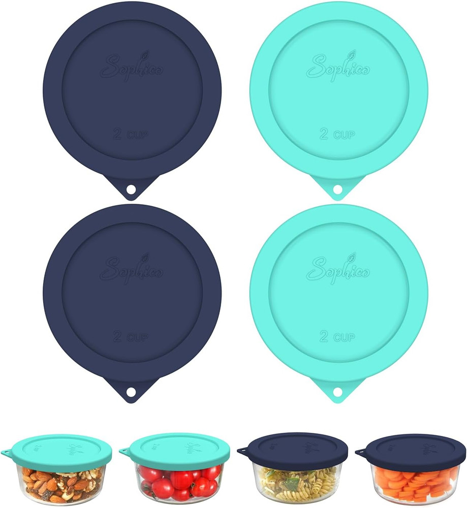 2 Cup round Silicone Storage Cover Lids Replacement for Anchor Hocking and Pyrex