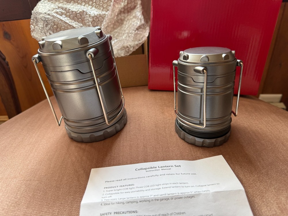 2PCS LED Camping Lanterns Portable Collapsible Battery Powered Open Box