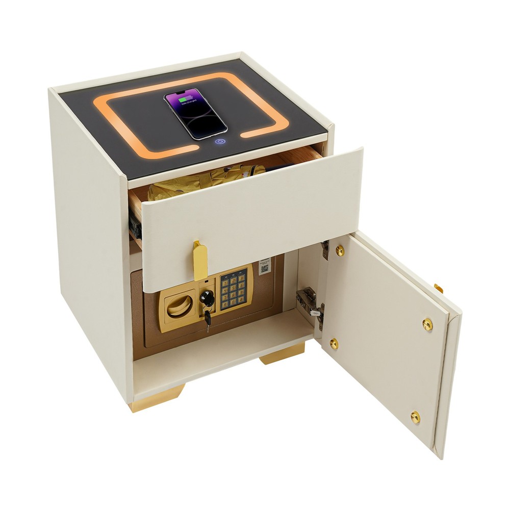 Led Nightstand with Wireless Charging and Safe Box Night Stand, Bedside Table