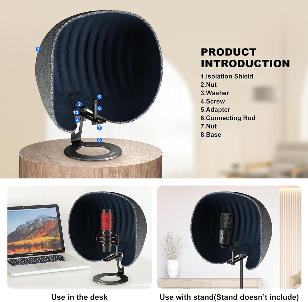 Versatile 360° Microphone Isolation Shield - Compatible with Blue Yeti & More