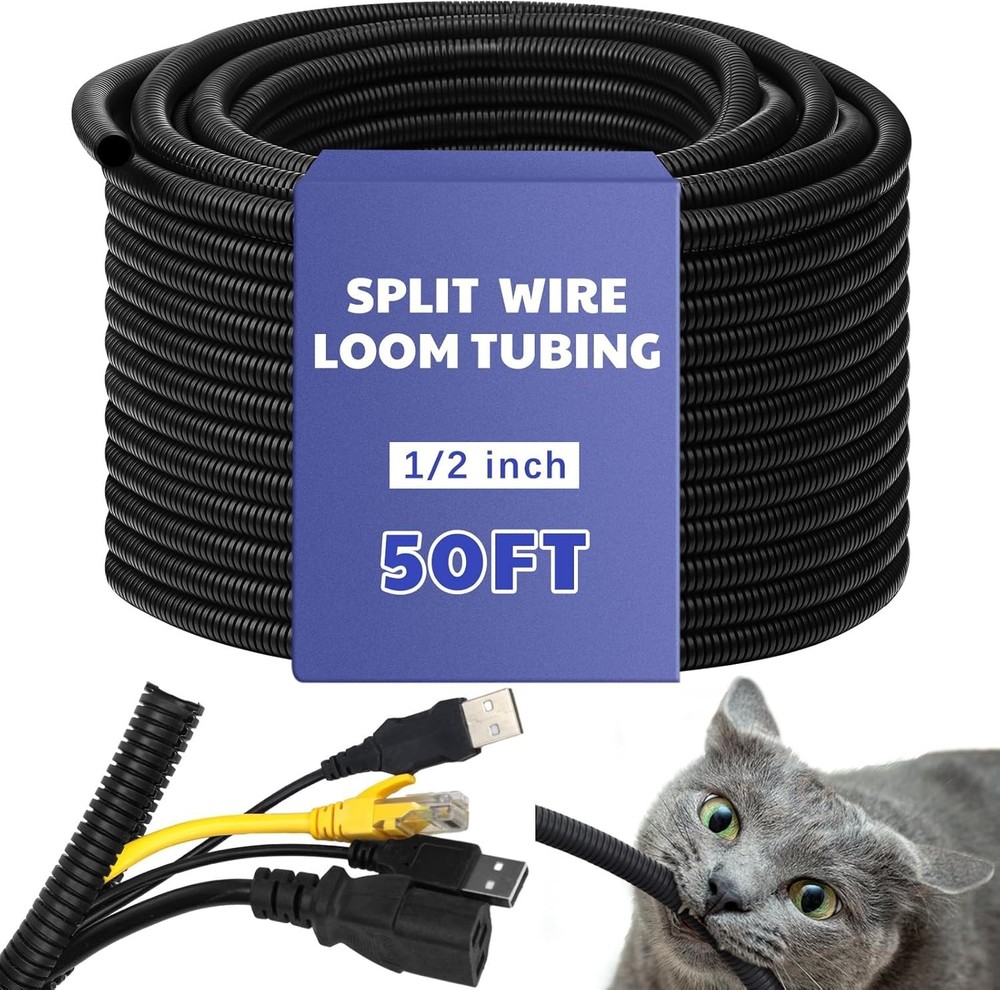 Durable High Temperature Wire Sleeves 1/2''-50ft Split Loom for Automotive Use