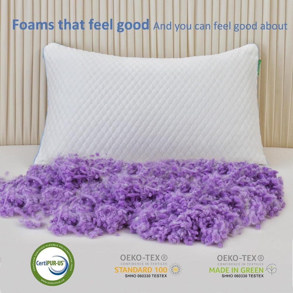 Ergonomic Shredded Memory Foam Pillows for Sleeping - 2-Pack Adjustable Comfort